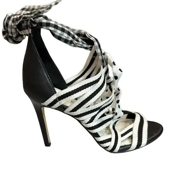 Gianni Bini Black Abrianna Gingham Lace Up Sandals 3.93” stiletto heels Size 6.5 - Picture 3 of 12